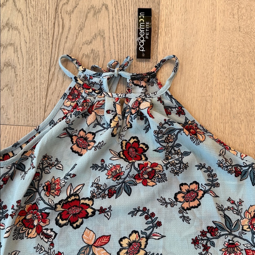 Stitch Fix Papermoon Barista Keyhole Blouse Light Blue Floral Small Petite – NWT - Picture 2 of 4